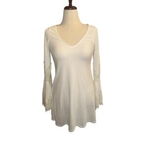 Express ivory lace bell sleeved fit and flare v neck jersey dress size S
